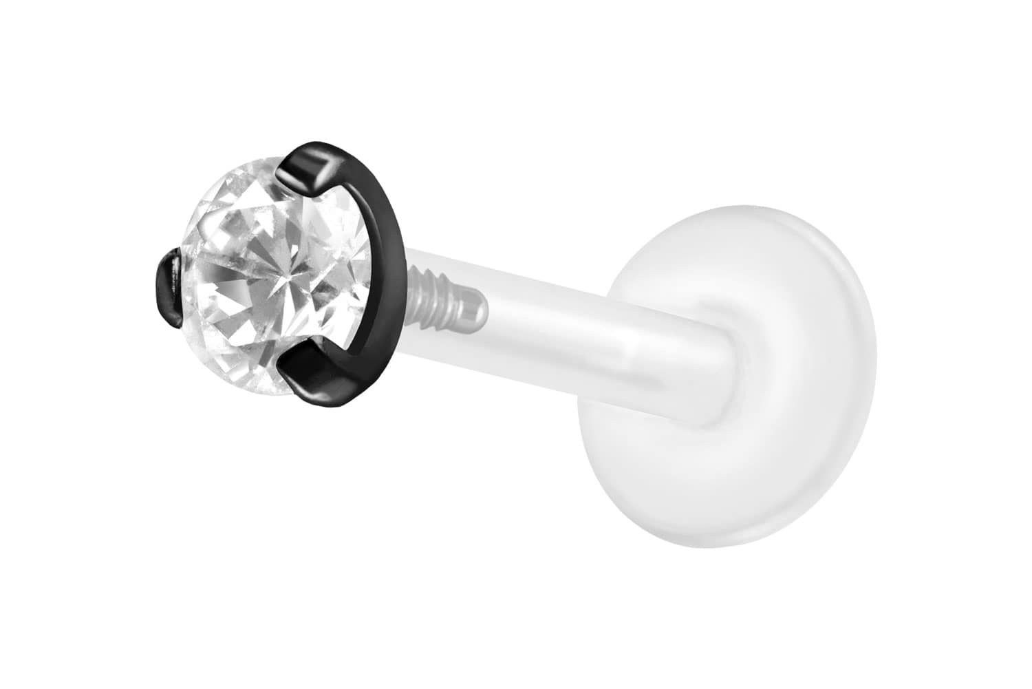 PTFE Labret Piercing mit Innengewinde + Titan-Aufsatz EINGEFASSTER KRISTALL